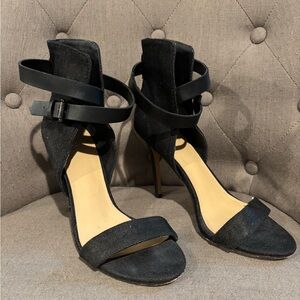 Joe’s Black Strappy Heel with Denim Accent